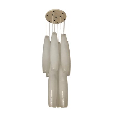 Murano White Glass Nine Tubes Chandelier by Alessandro Pianon for Vistosi, 1960s-HWV-1154981