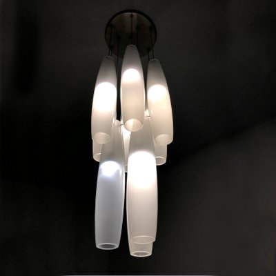 Murano White Glass Nine Tubes Chandelier by Alessandro Pianon for Vistosi, 1960s-HWV-1154981