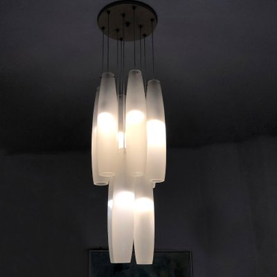 Murano White Glass Nine Tubes Chandelier by Alessandro Pianon for Vistosi, 1960s-HWV-1154981