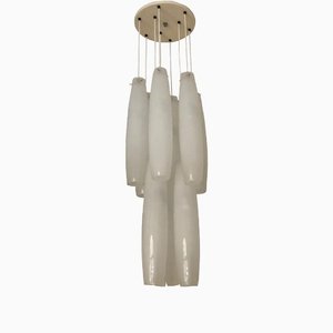 Murano White Glass Nine Tubes Chandelier by Alessandro Pianon for Vistosi, 1960s-HWV-1154981