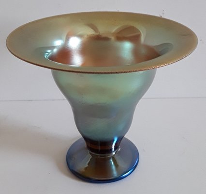 Myra Vase or Bowl on Stand in Blue, Green & Gold Crystal Glass from WMF, 1930s-HOI-973922