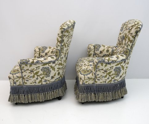 Napoleon III Brocade Armchairs, 19th Century, Set of 2-FER-1343493