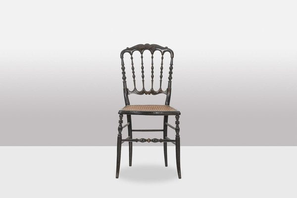 Napoléon III Caned Chair in Turned and Blackened Wood-CEJ-1788076