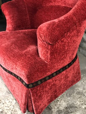 Napoleon III Crapaud Armchair in Red Velvet, 1940s-RWZ-1034989