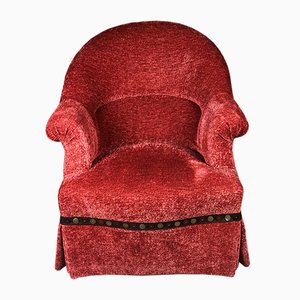 Napoleon III Crapaud Armchair in Red Velvet, 1940s-RWZ-1034989