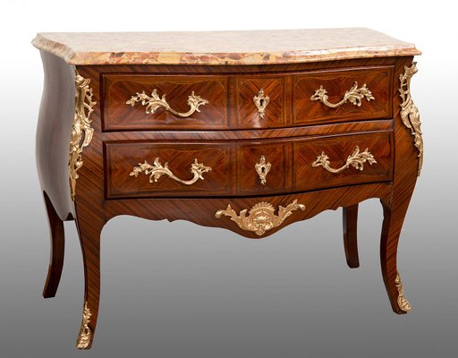 Napoleon III French Chest of Drawers in Exotic Wood with Marble Top, 19th Century-KKK-1746717