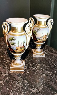 Napoleon III French Hand Painted Porcelain Vases from Porcelain de Paris, Set of 2-QRS-733562