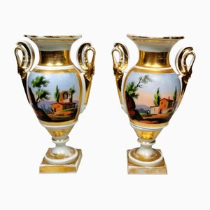 Napoleon III French Hand Painted Porcelain Vases from Porcelain de Paris, Set of 2-QRS-733562