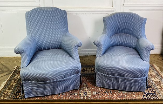 Napoleon III French Toad Armchairs in Blue Upholstery, 1860s, Set of 2-BXG-1700525