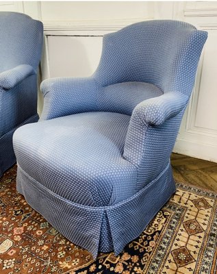 Napoleon III French Toad Armchairs in Blue Upholstery, 1860s, Set of 2-BXG-1700525