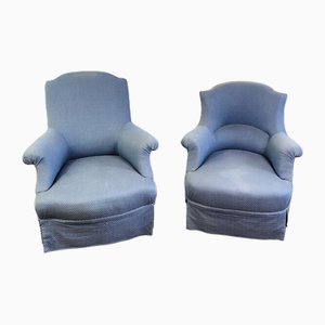 Napoleon III French Toad Armchairs in Blue Upholstery, 1860s, Set of 2-BXG-1700525