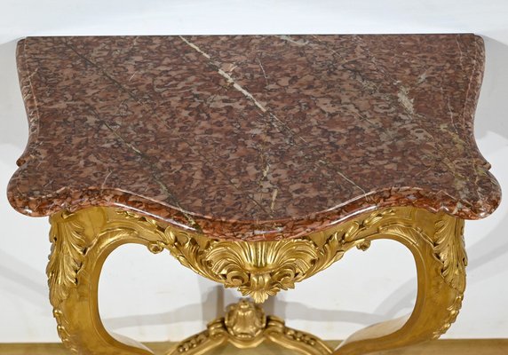 Napoleon III Louis XV Style Wall Console in Gilded Wood, Mid-19th Century-RVK-1783239