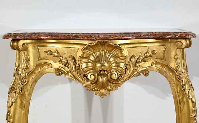 Napoleon III Louis XV Style Wall Console in Gilded Wood, Mid-19th Century-RVK-1783239