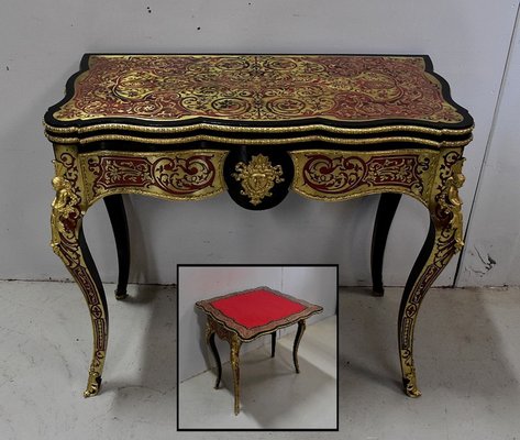 Napoleon III Marquetry Boulle Game Table, 19th Century-RVK-1438329