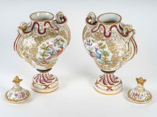 Napoleon III Porcelain Covered Vases, Set of 2-WFS-2027352