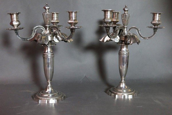 Napoleon III Silver Metal Candelabras, Set of 2-WSV-1359950