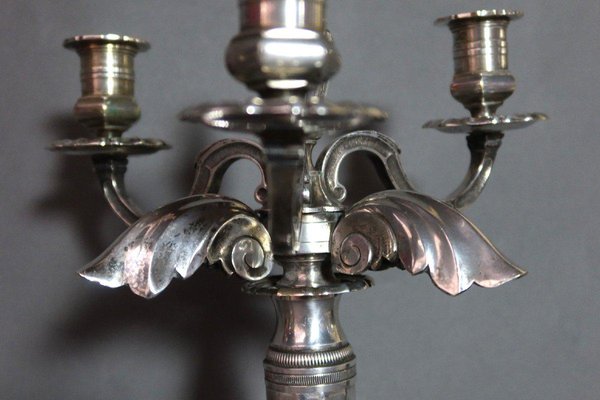 Napoleon III Silver Metal Candelabras, Set of 2-WSV-1359950