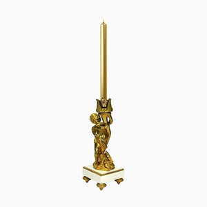 Napoleon III Style Candlestick in White Marble and Fire-Gilt Bronze, 1860s-VDW-848792