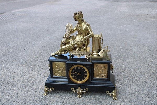 Napoleon III Table Clock in Black Marble and Brass, 1870s-EH-1720698