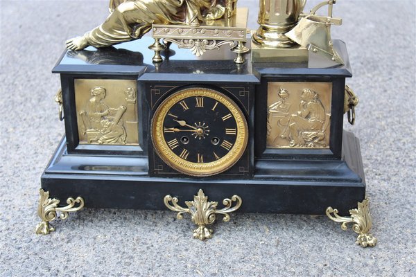 Napoleon III Table Clock in Black Marble and Brass, 1870s-EH-1720698