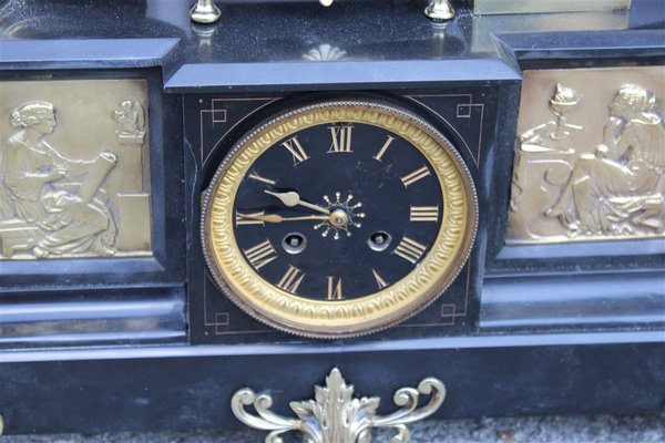 Napoleon III Table Clock in Black Marble and Brass, 1870s-EH-1720698