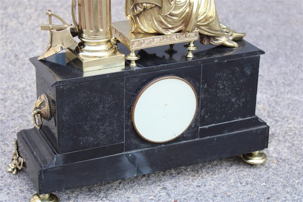 Napoleon III Table Clock in Black Marble and Brass, 1870s-EH-1720698