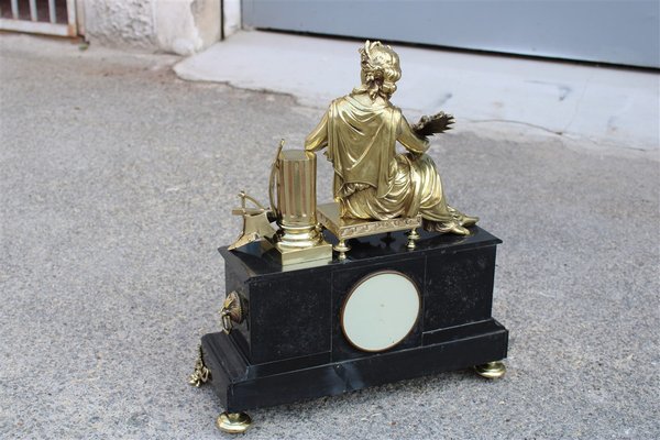 Napoleon III Table Clock in Black Marble and Brass, 1870s-EH-1720698