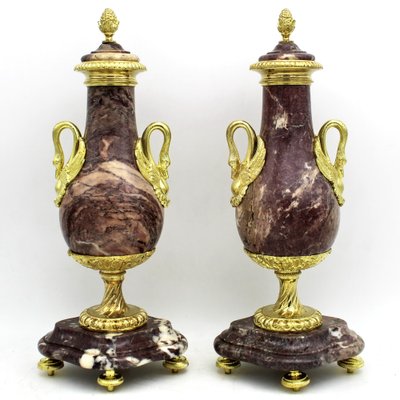 Napoleon III Vases in Golden Bronze and Marble, 19th Century, Set of 2-UMS-1719907