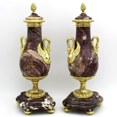 Napoleon III Vases in Golden Bronze and Marble, 19th Century, Set of 2-UMS-1719907