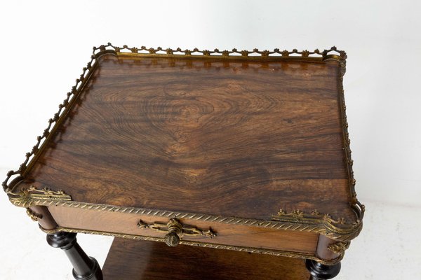 Napoleon III Walnut and Brass Side Table, France, 1880s-RIU-1329329