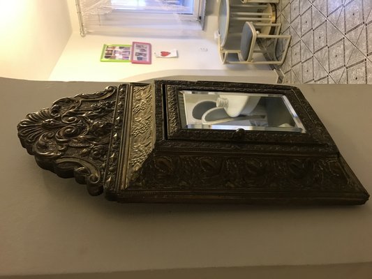 Napoleonic Era Brass Cabinet with Beveled Mirror and Brushes, 1920s-WQQ-1763640