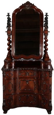 Narrow Chest of Drawers in Mahogany with Cast Iron Candlesticks and Mirror, 1860s-DXD-1790787