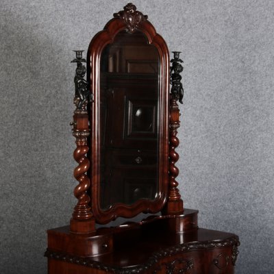 Narrow Chest of Drawers in Mahogany with Cast Iron Candlesticks and Mirror, 1860s-DXD-1790787