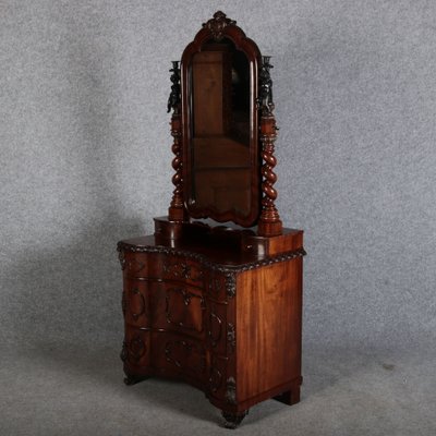 Narrow Chest of Drawers in Mahogany with Cast Iron Candlesticks and Mirror, 1860s-DXD-1790787