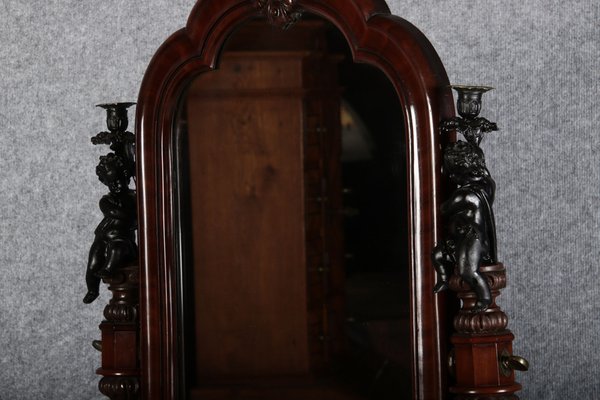 Narrow Chest of Drawers in Mahogany with Cast Iron Candlesticks and Mirror, 1860s-DXD-1790787