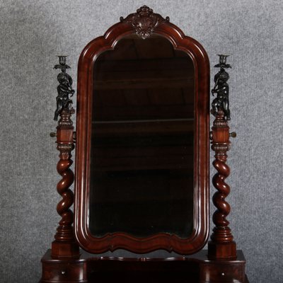 Narrow Chest of Drawers in Mahogany with Cast Iron Candlesticks and Mirror, 1860s-DXD-1790787