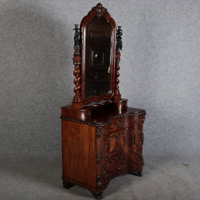 Narrow Chest of Drawers in Mahogany with Cast Iron Candlesticks and Mirror, 1860s-DXD-1790787