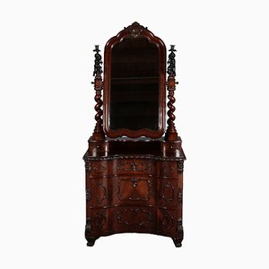 Narrow Chest of Drawers in Mahogany with Cast Iron Candlesticks and Mirror, 1860s-DXD-1790787