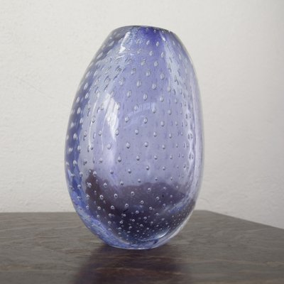 Nason Vase in Blown Murano Glass Submerged Blue colour in Pulegoso Artistic Workmanship, Italy-MPO-1735498