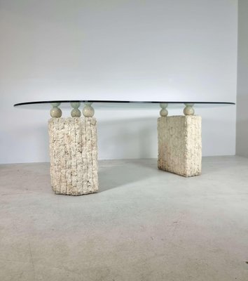 Natural Mactan Stone Dining Table with Glass Top, 1980s-GNW-1738283