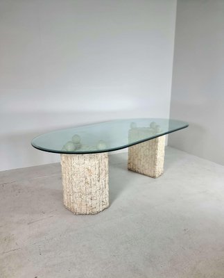 Natural Mactan Stone Dining Table with Glass Top, 1980s-GNW-1738283