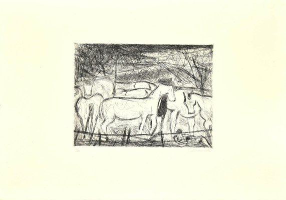 Nazareno Gattamenata, Horses in the Corral, Original Etching on Paper, 1985-ZCI-1234340