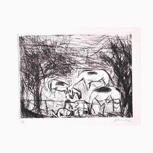 Nazareno Gattamenata, Horses, Original Etching, 1970s-ZCI-1234348