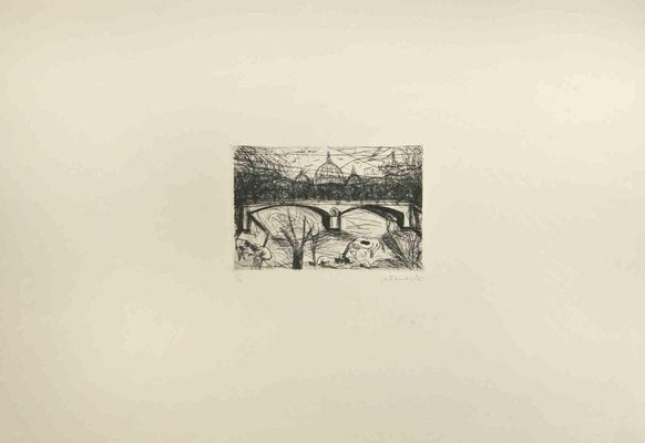 Nazareno Gattamenata, The View of St. Peter and Tiber in Rome, Etching, 1985-ZCI-1788508