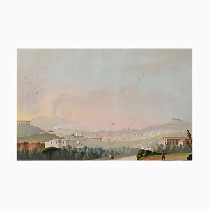 Neapolitan Artist, Villa Galla Naples, Eruption of Vesuvius, Early 19th Century, Gouache, Framed-QKG-1758613