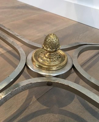 Neo-Classical Oval Brushed Steel and Brass Coffee Table, 1970s-BA-658569