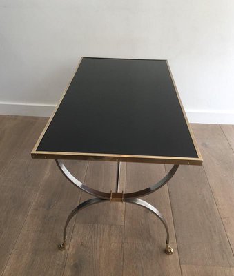 Neo-Classical Style Brushed Steel and Brass Coffee Table, 1940s-BA-658379