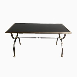 Neo-Classical Style Brushed Steel and Brass Coffee Table, 1940s-BA-658379