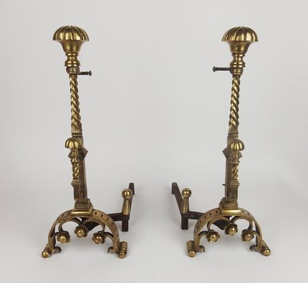 Neo-Gothic Bronze Andirons, 1890s, Set of 2-LW-2022815