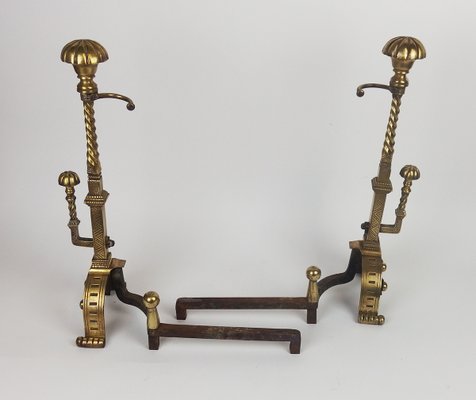 Neo-Gothic Bronze Andirons, 1890s, Set of 2-LW-2022815